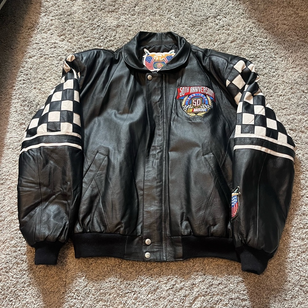 Vintage 1998 Jeff Hamilton NASCAR 50th Anniversary Jacket Racing Leather USA XL